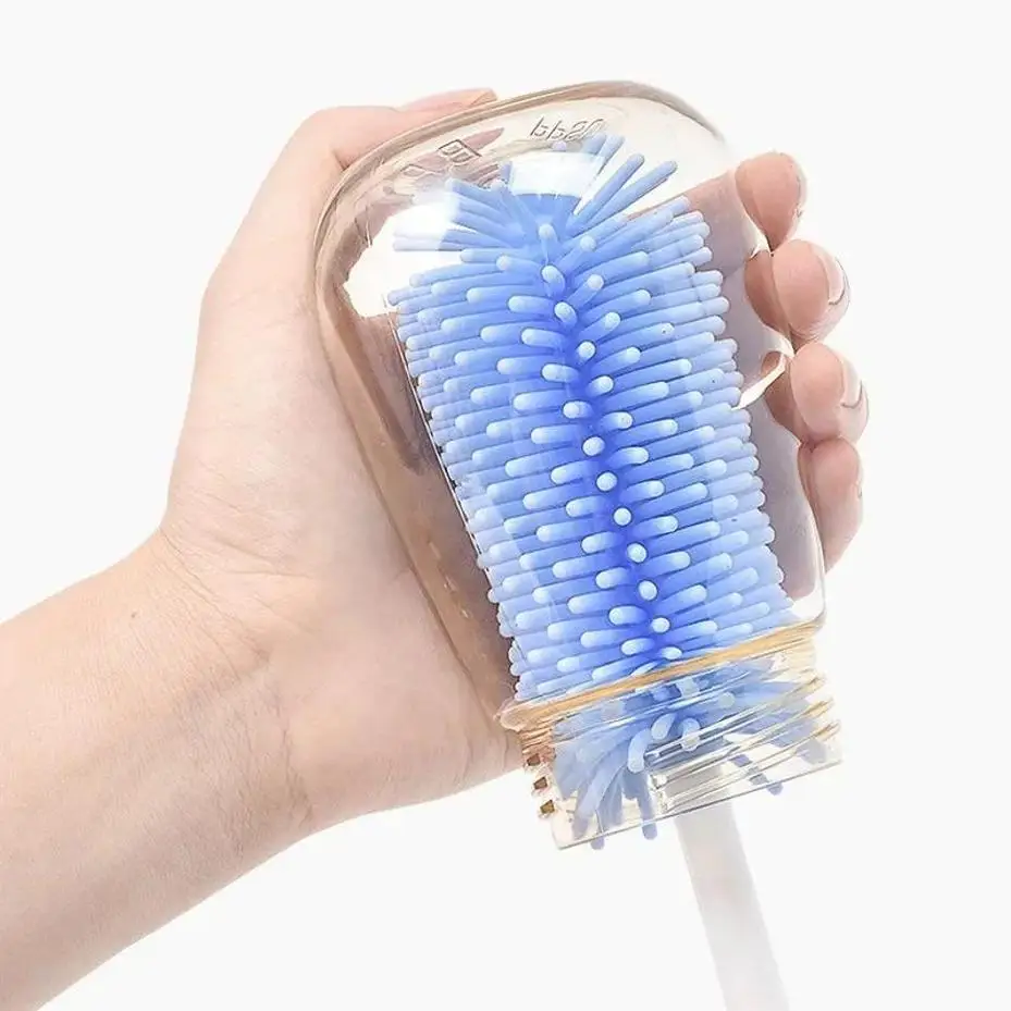 1 Set Bottle Cleaning Three-piece Set Baby Pacifier Cup Nipple 360 Degree Rotating Brush Silicone Cleaning Accessories