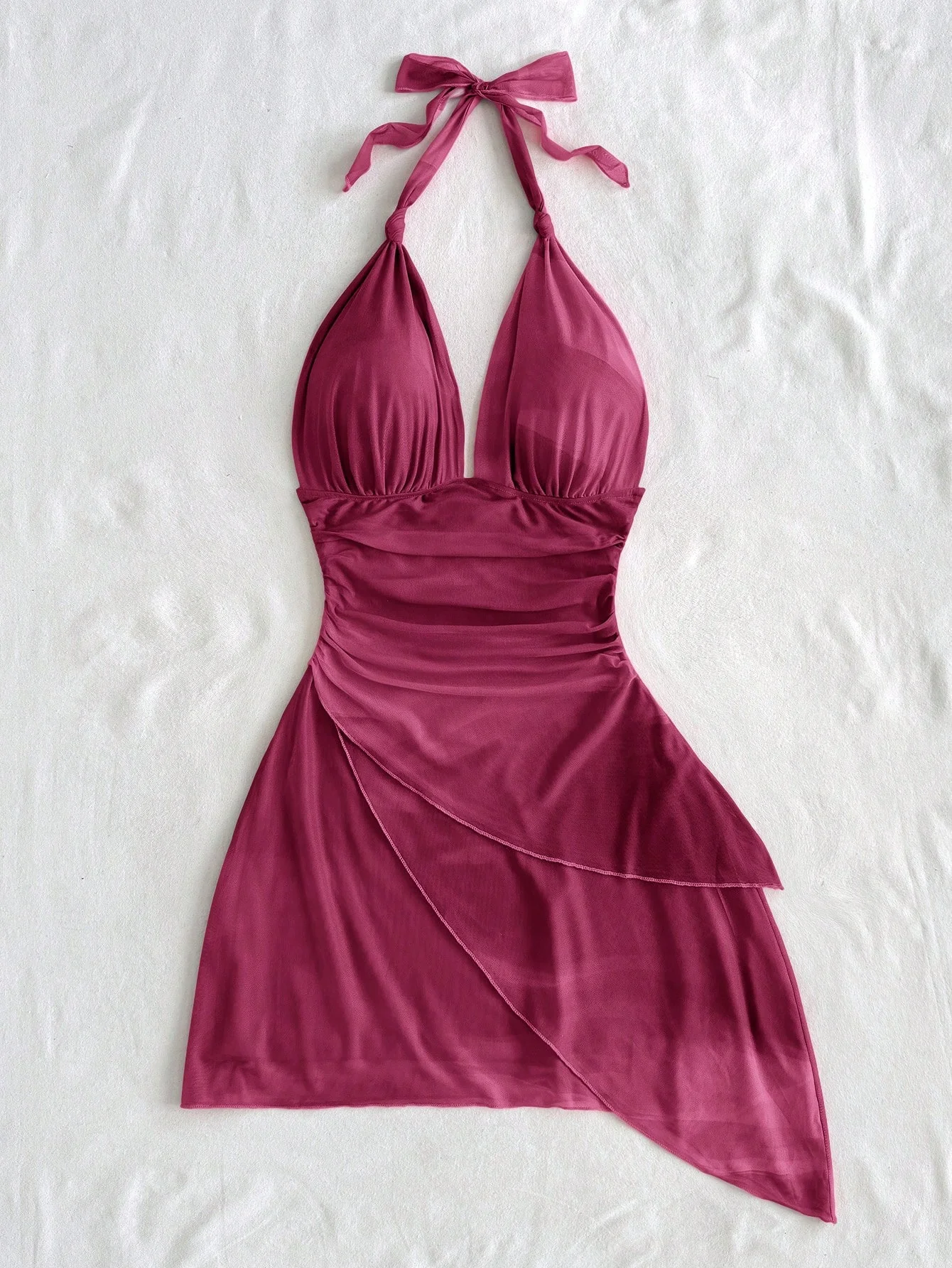 2025 تصميم الأزياء الشعور الشيفون بلا أكمام مثير ضيق عميق الخامس فستان قصير مثير نقي عارية الذراعين #6