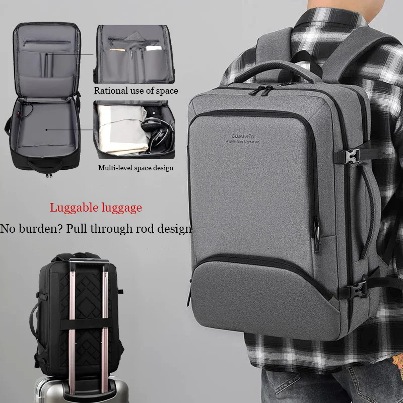 Schult asche Männer 17.3 ''große Kapazität Laptop Rucksack USB-Port multifunktion ale Business-Taschen Outdoor-Reisetasche Oxford wasserdicht