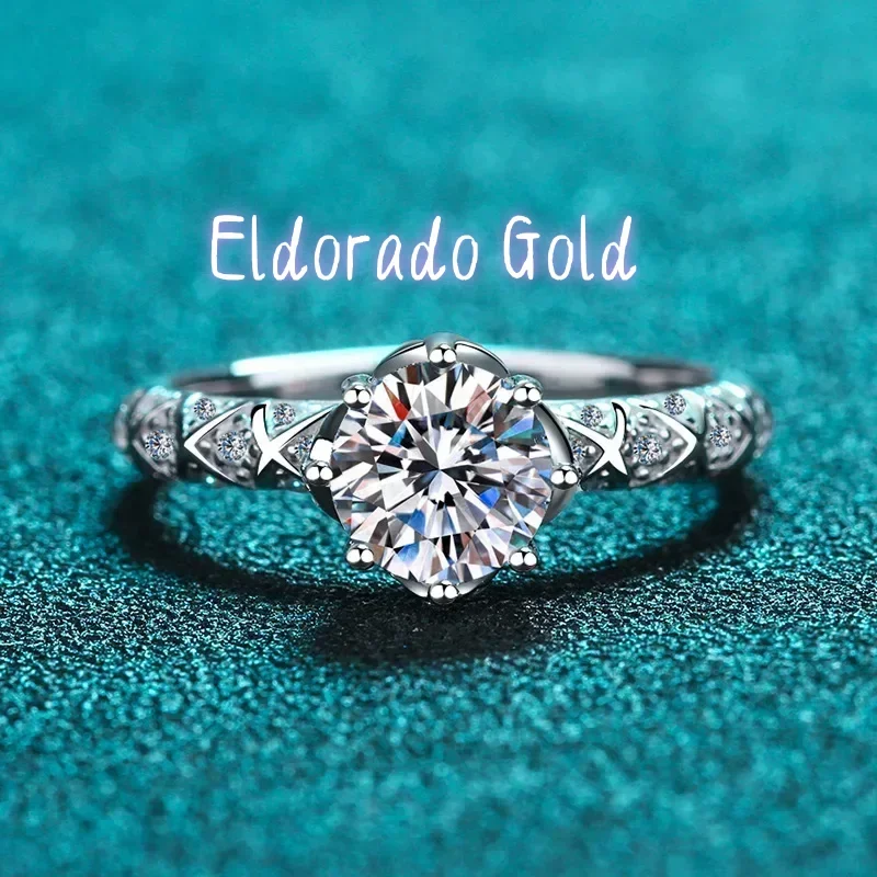 

Eldorado Gold Moissanite Rings 1ct White Gold plated Sterling Silver D VVS1 Lab Diamond with GRA Fine Jewelry Wedding Ring for