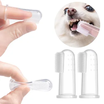 1/2 pçs escova de dentes de dedo super macio pet gato cão sílica gel escova mau hálito tártaro ferramenta cuidados com os dentes cão gato limpeza suprimentos para animais de estimação