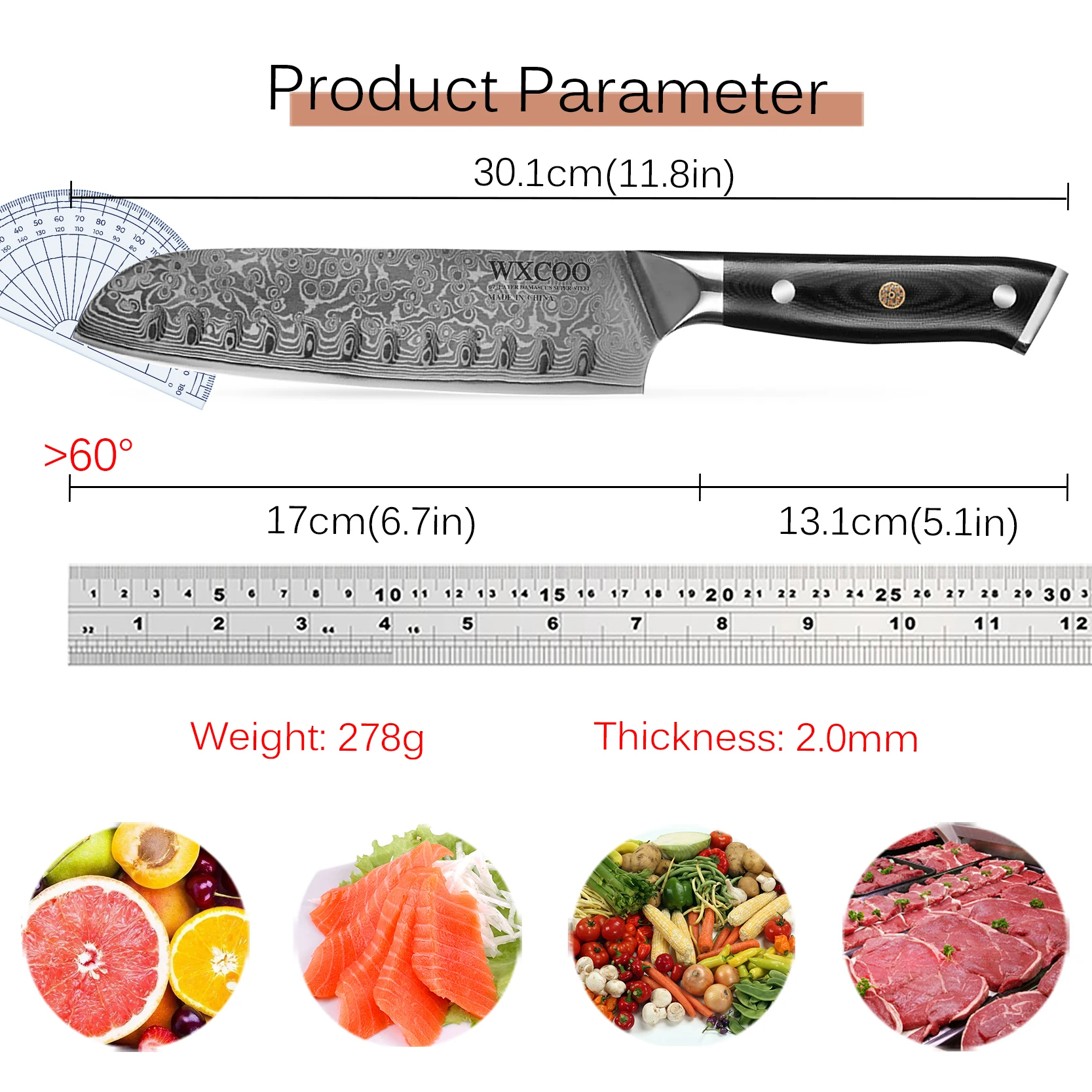 Cuchillo Santoku de acero damasco japonés, 67 capas, cuchillo de cocina profesional, mango ergonómico, cuchillo de Chef multifuncional