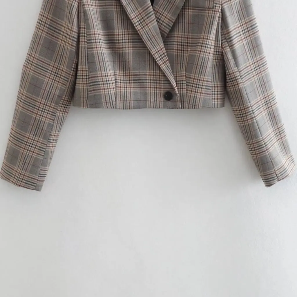 

Women's Plaid Slim Fit Short Suit Single Button Coat New Arrival Wholesale Europe And USA A8BS9492