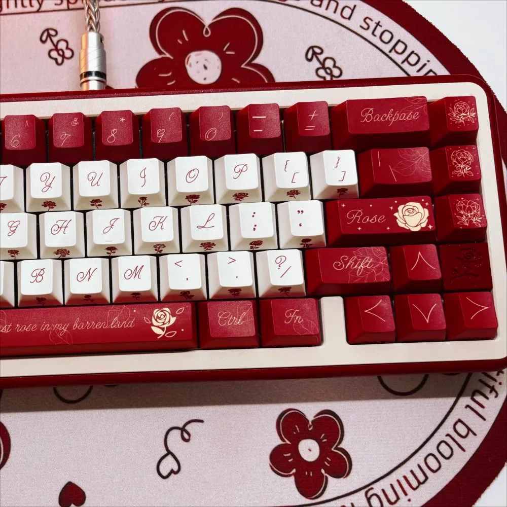 

Rose Coast Keycaps Red Black Cherry Height for HI75 61 84 96 98 99 104 F87 and other Wireless Keyboards