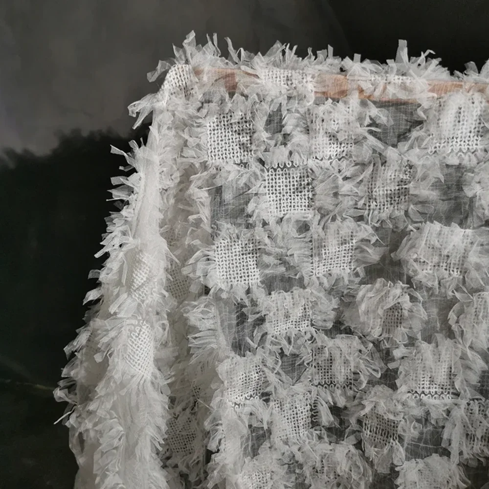 

Mesh Weaving Designer Fabric White Color Graduation Creative Design for Clothing Diy Sewing By The Meter Wholesale Cloth