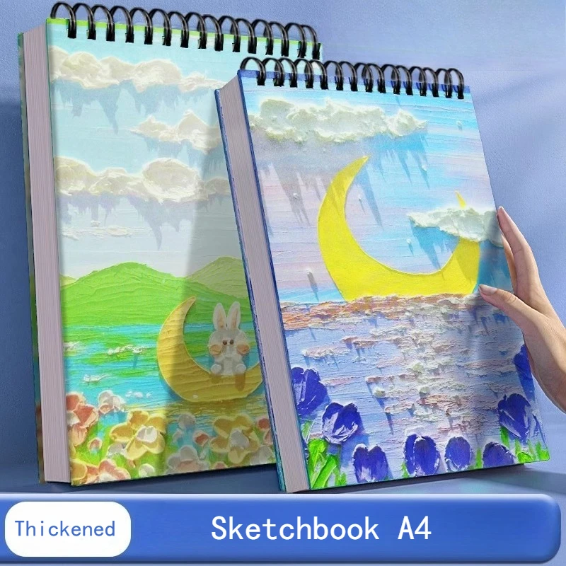A4 Sketchbook 50 Sheets/100 Pages 160gsm Thickened Paper Not Easy To Penetrate Ink for Outdoor Sketching Students Practice