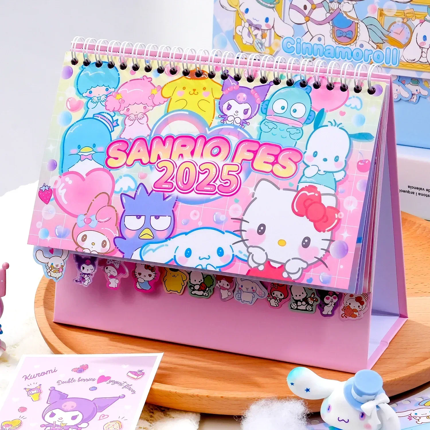 

2025 Sanrio Calendar Anime Cartoon Hello Kitty Melody Kuromi Cinnamoroll Kawaii Desktop Decoration Information Notepad Gift