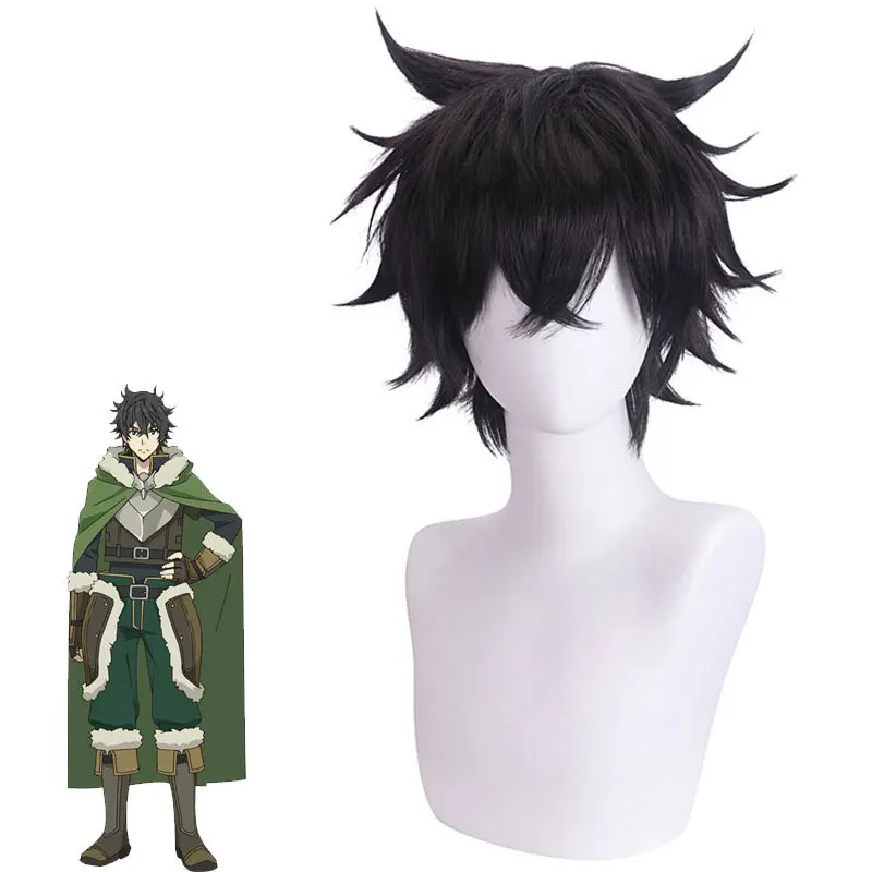 

Synthetic Short Black Fluffy Wig for Men Anime Cosplay Heat Resistant Costume Party Halloween Daily Use