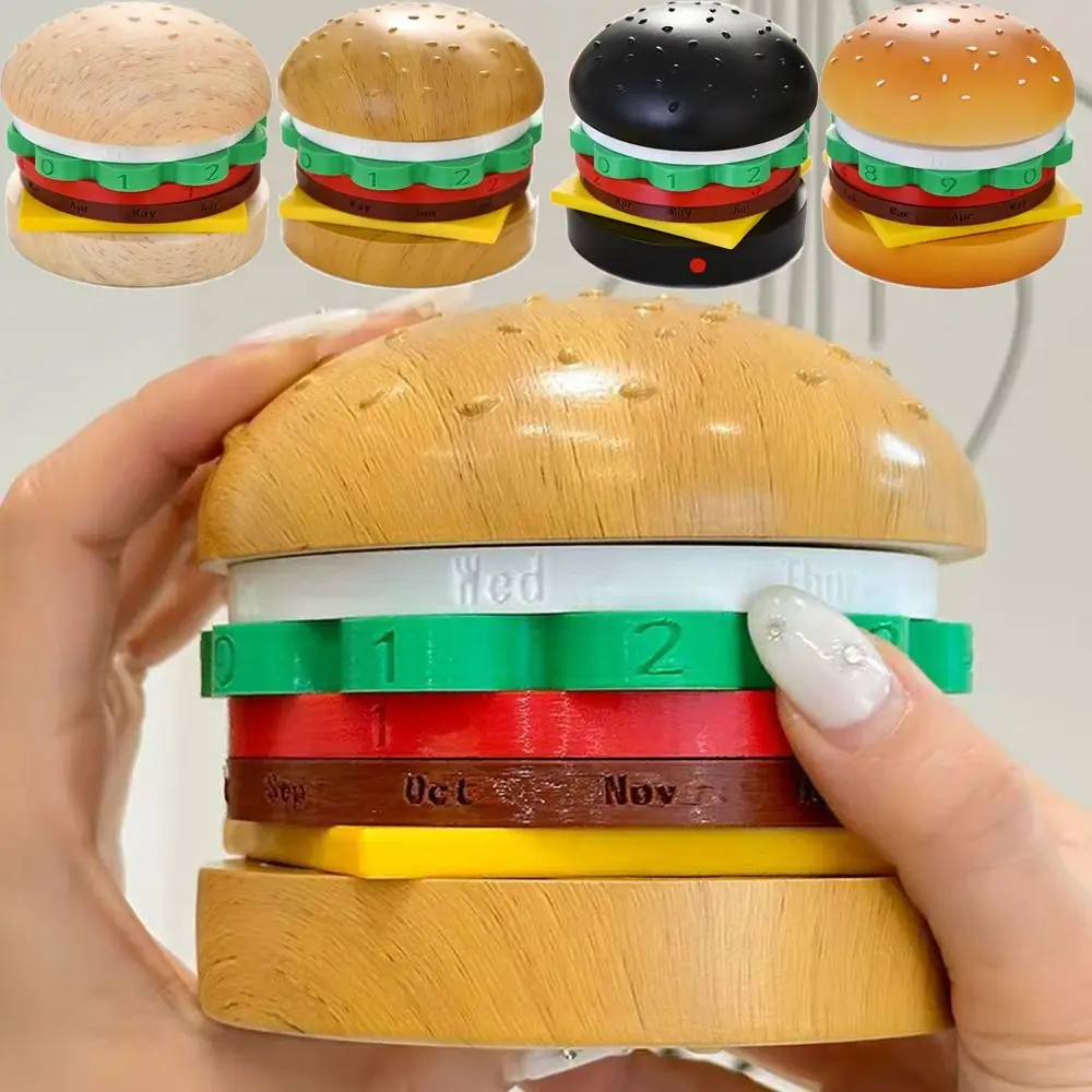 

Creative Hamburger Perpetual Calendar Reusable Non-slip Bottom Rotating Desk Calendar Stable Quiet Fun Burger Table Ornament