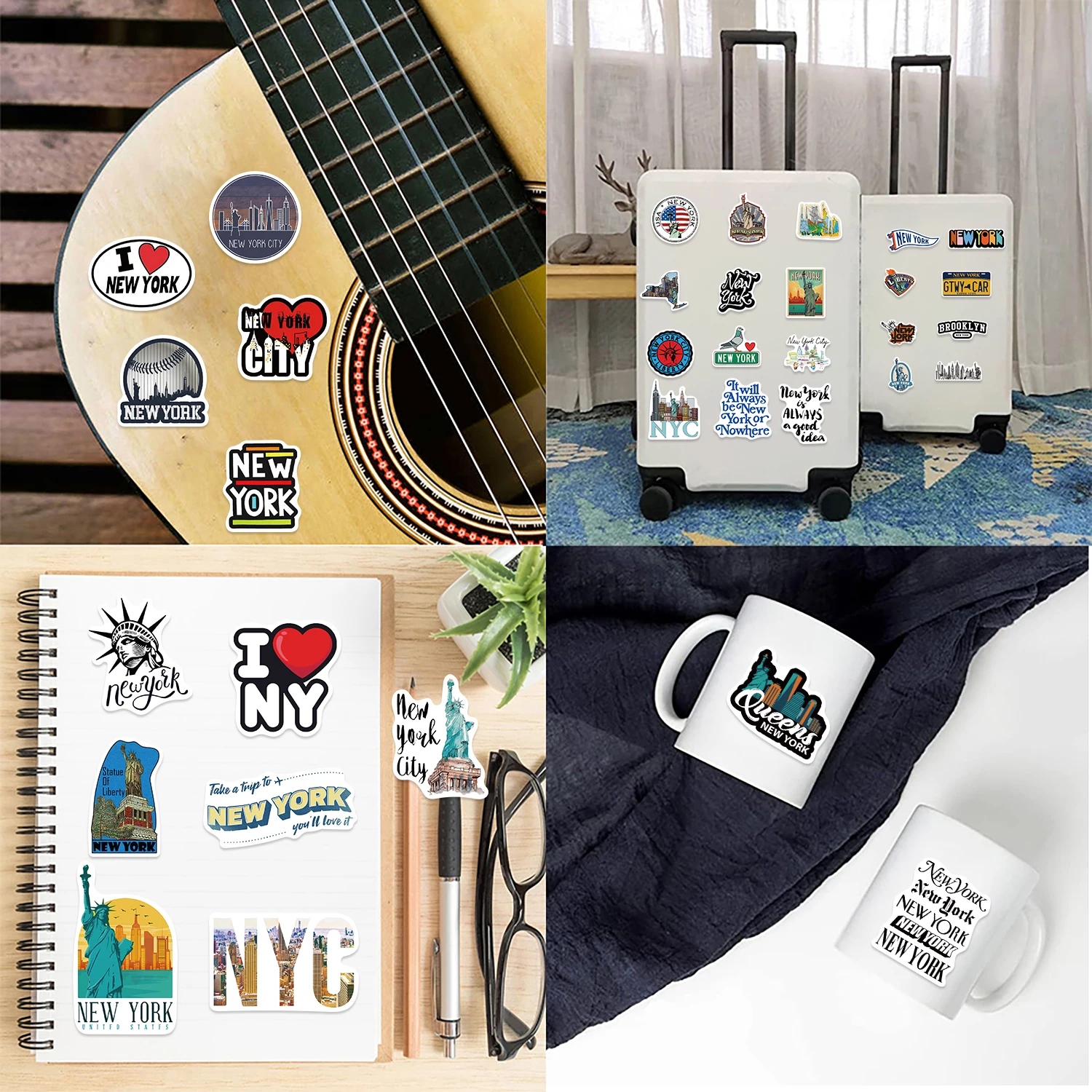 50Pcs New York City Stickers For Journal Notebook Calender Laptop Guitar Card For Kids Gift Travel Lover DIY Adhesive Decal