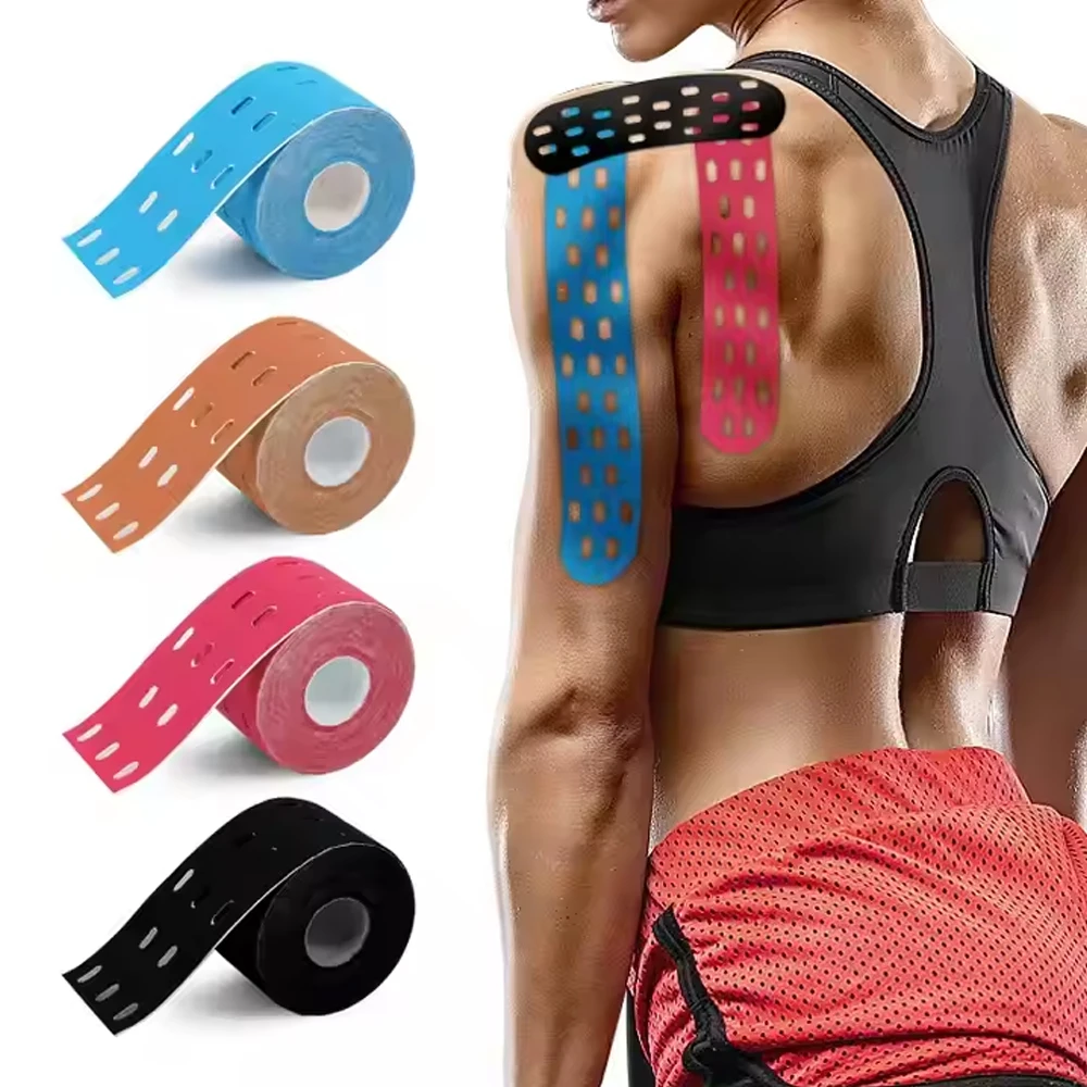 

1 Roll Punch Hole Cotton Waterproof Therapeutic Kinesiology Tape for Support & Recovery, Sports, Pain Relief