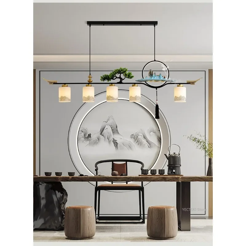 GHJUYIOL New Chinese style tea room, tea table, pendant lamp, Zen inspired Chinese restaurant, tea table lamp, retro front desk