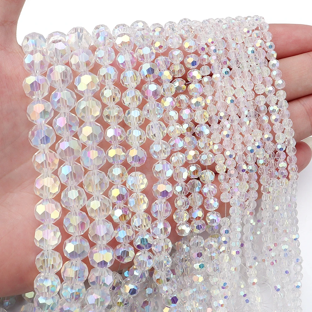 1 Strand/Lot Faceted Crystal Round Beads AB Color Rhinestone Ball Shape Bead for Jewelry Making DIY Bracelet Beading Accessories