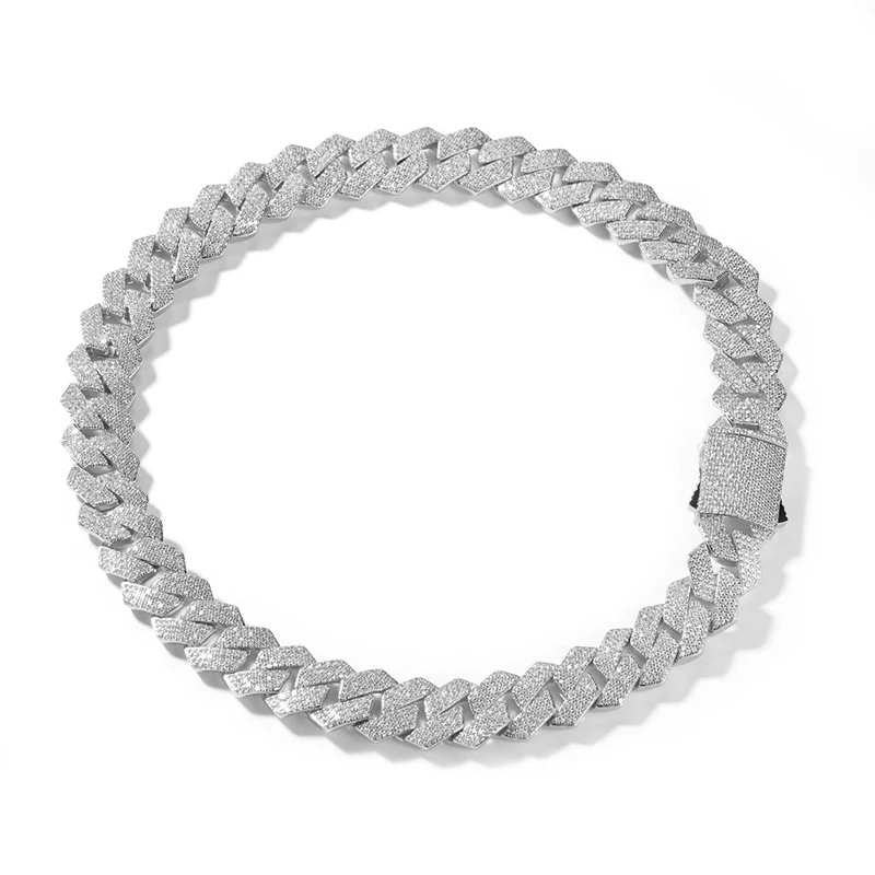 Hip Hop 5A+ CZ Stone Paved Bling Iced Out Spring Button Rhombus Cuban Miami Link Chain Necklaces for Men Rapper Jewelry