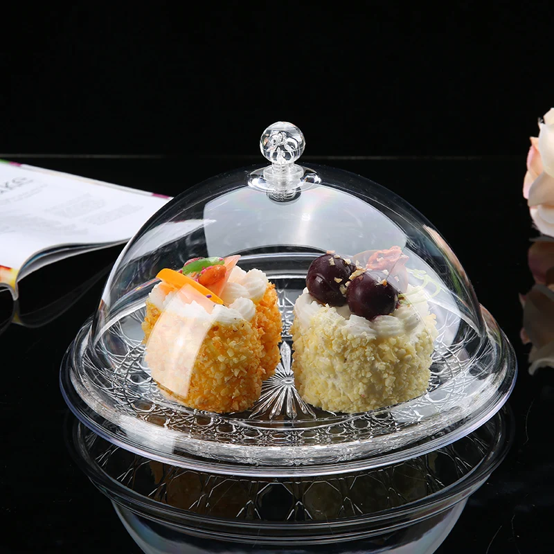 Transparent Plastic Food Tasting Plate with Lid round Cake Serving Tray Bread Cover European Style Pure Color Display Plate