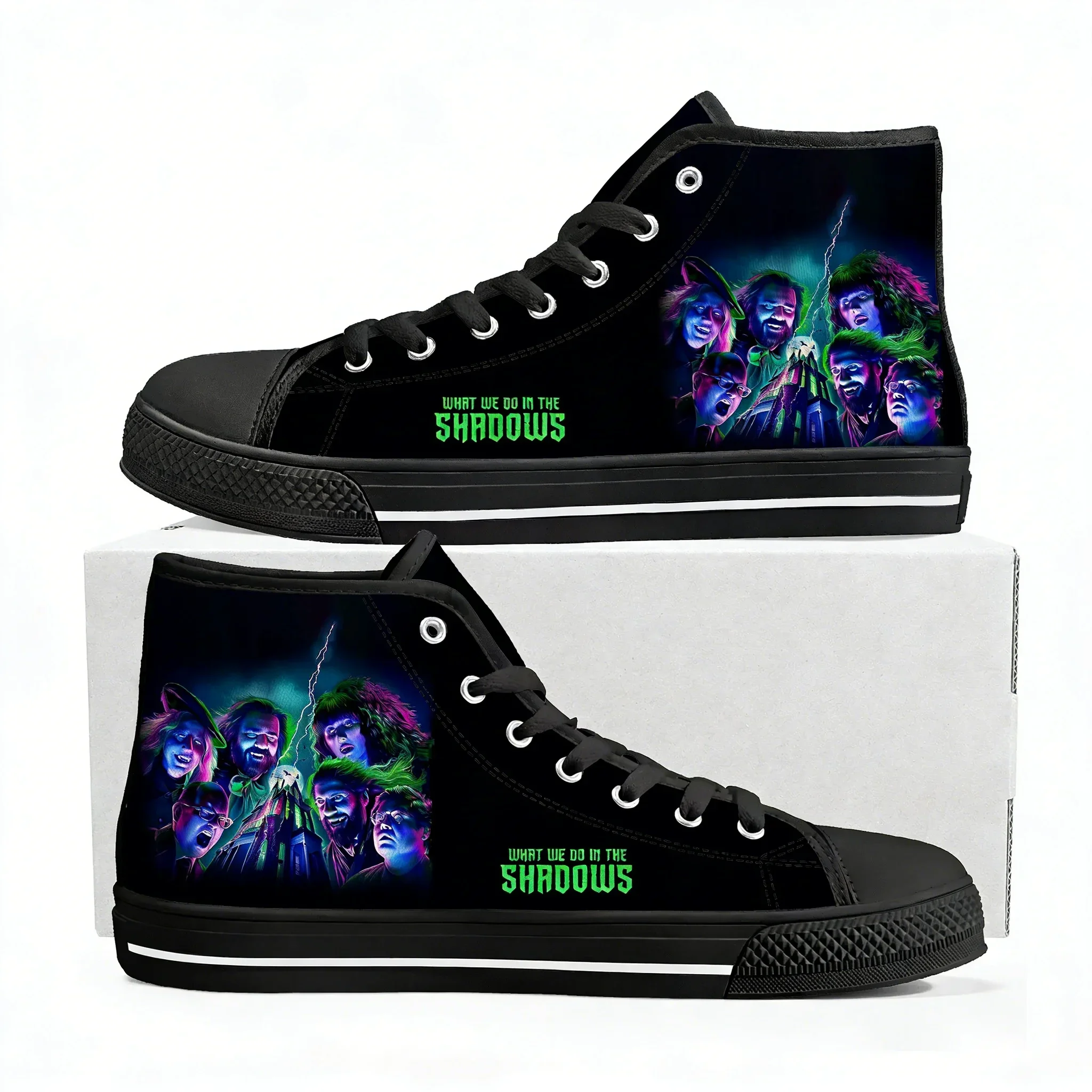 

Кеды What We Do in The Shadows с высоким верхом для мужчин, женщин и подростков, высококачественные трендовые кеды из канваса, повседневная обувь для пар, индивидуальный дизайн