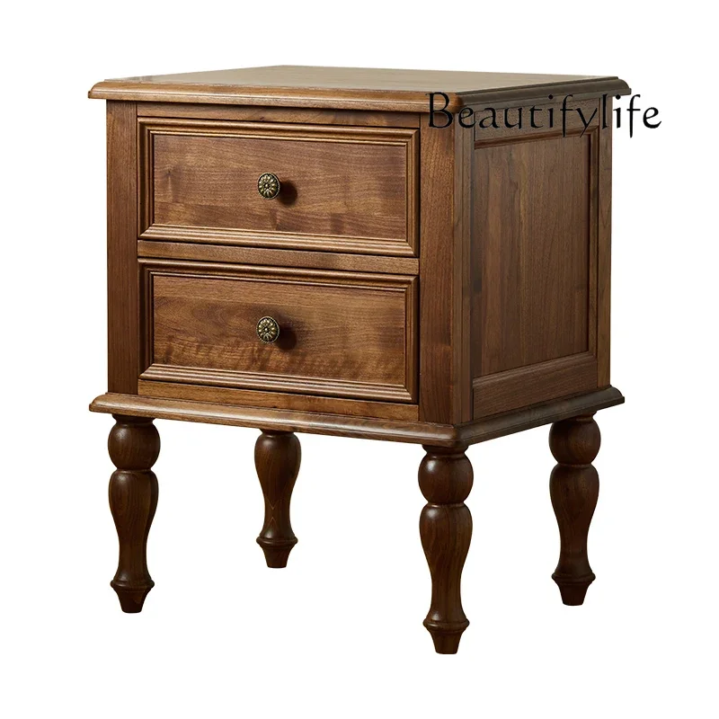 

American Country Solid Wood Bedside Table North America Black Walnut Home Bedroom Simple Modern Storage Cabinet