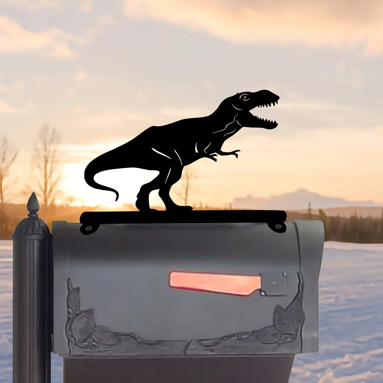 

Dinosaur Iron Art Silhouette Mailbox Top Decoration, Decorative Mailbox Signage, Mailbox Decoration Garden Decor