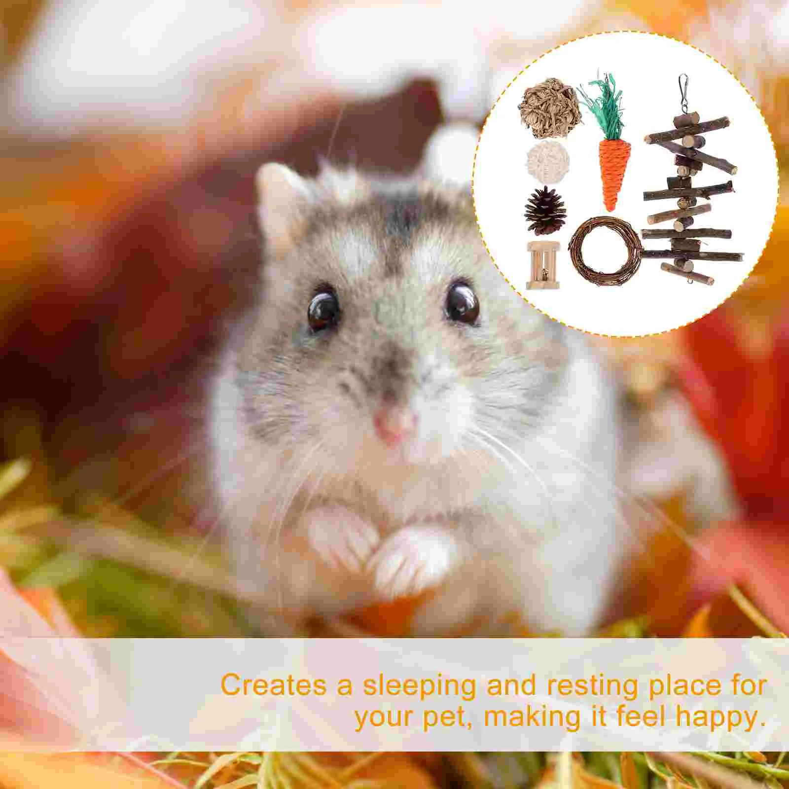 

Hamster Toy Grass Ball Rabbit Toys Wooden for Appendix Rat Cage Accessories Natural Hammock