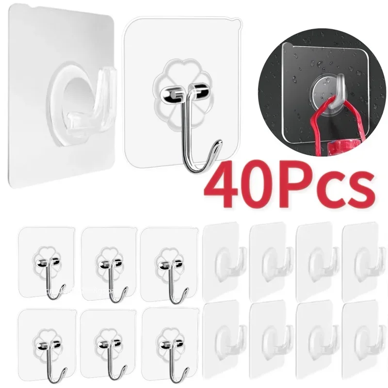 5/10/20/40PCS Wall Hooks Transparent Strong Self Adhesive Key Towel Door Wall Hanger Hanging Kitchen Bathroom Accessories Hooks