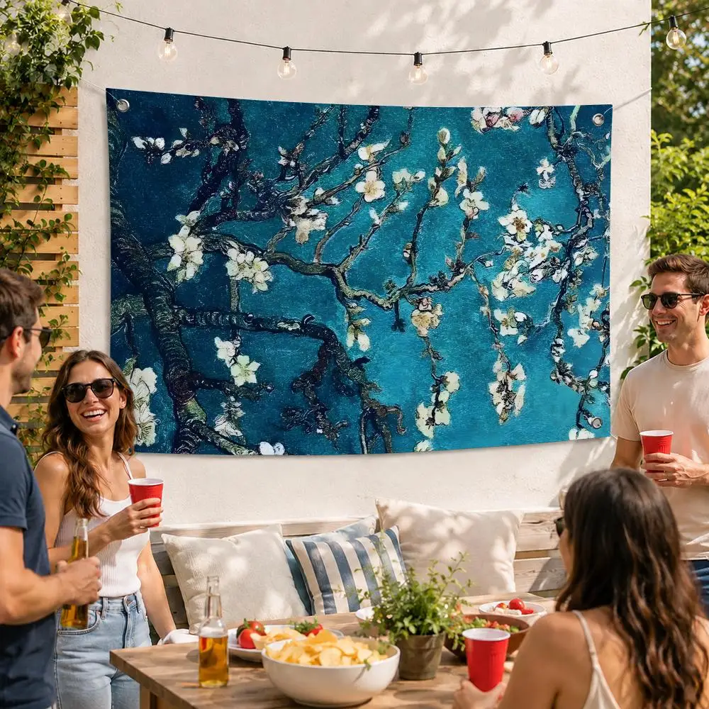Vincent Van Gogh Almond Tree Flags Soft Durable Tapestry Skin-friendly  Outdoor Party Home Living Room Bar Bedroom Decoration