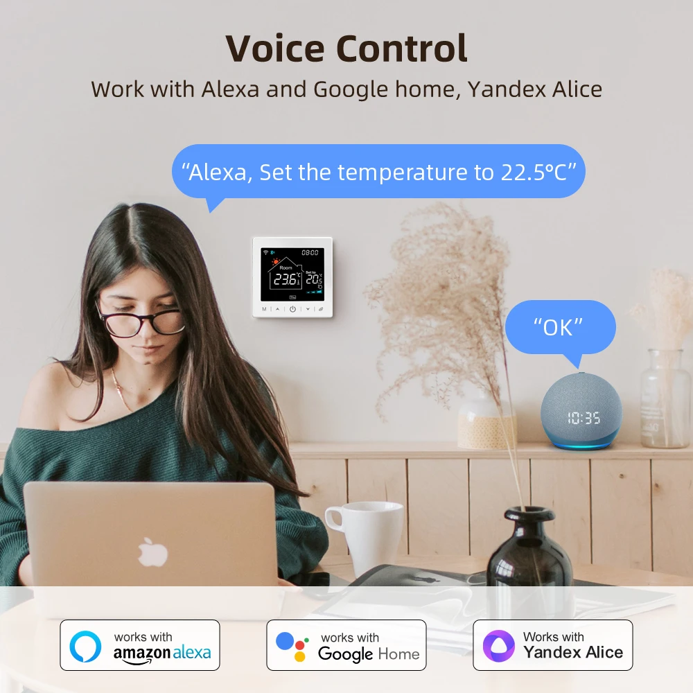 AVATTO-Termostato sem fio Tuya WiFi, caldeira a gás, aquecimento de água, controlador de temperatura RF, funciona com Alexa, Google Home, Alice