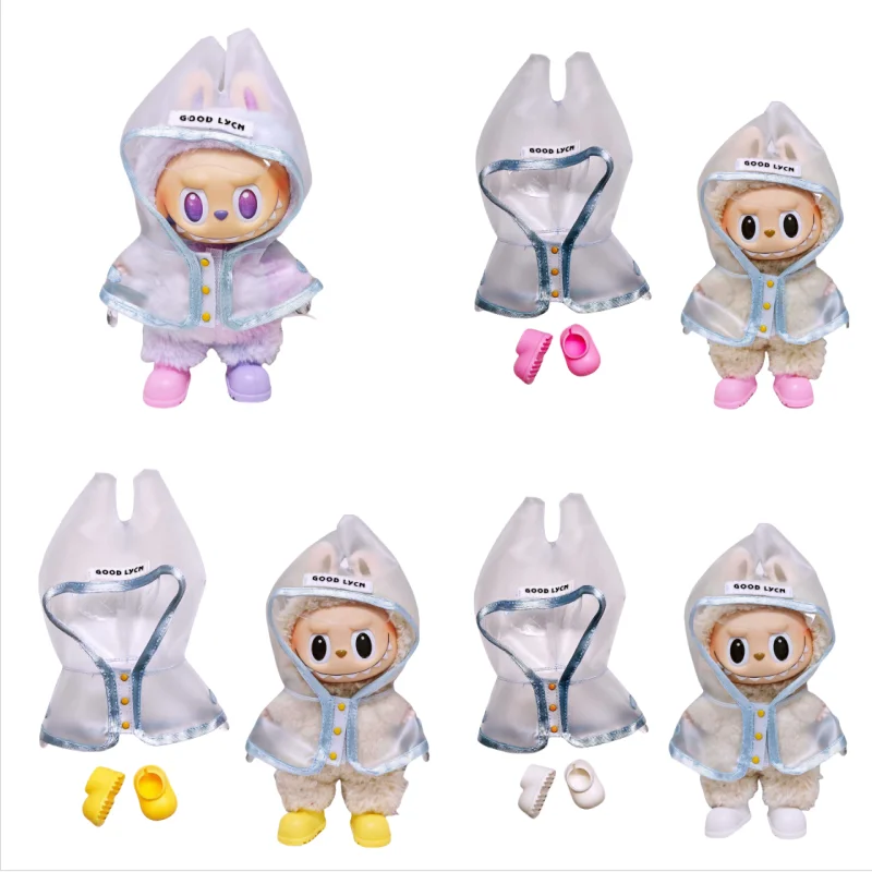 

Suitable For 15-17cm Labubu First To Third Generation Clothes Replaceable Transparent Raincoat Rain Boots Dress Doll Accessories