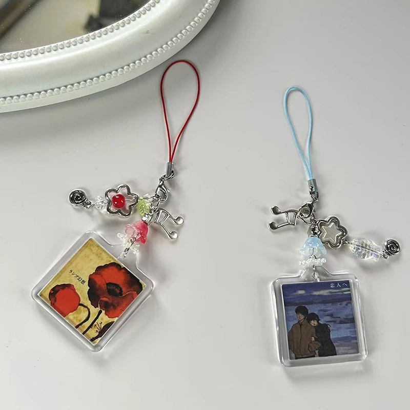 1PC Bag Pendant Handmade Beaded Live Love Lamp Phone Charm Couples Stylish Y2k Anime Photo Frame Phone Chain