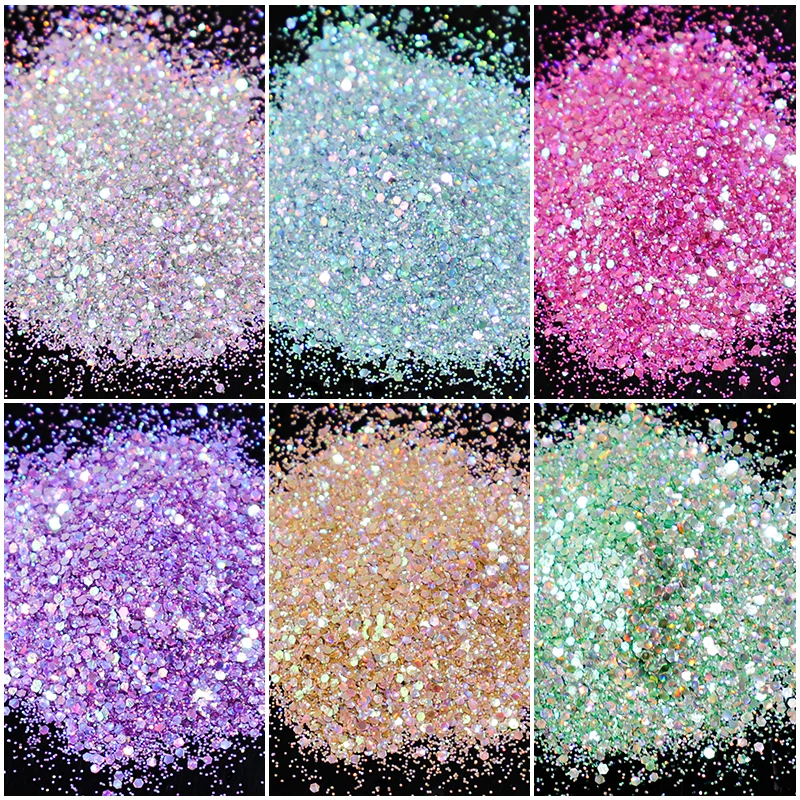 Misturado Glitter Nail Art lantejoulas, Chunky Flocos, 3D Laser Paillette, Sparkly, Espelho, Chunky, Flocos, Suprimentos Manicure DIY, 10g por Saco