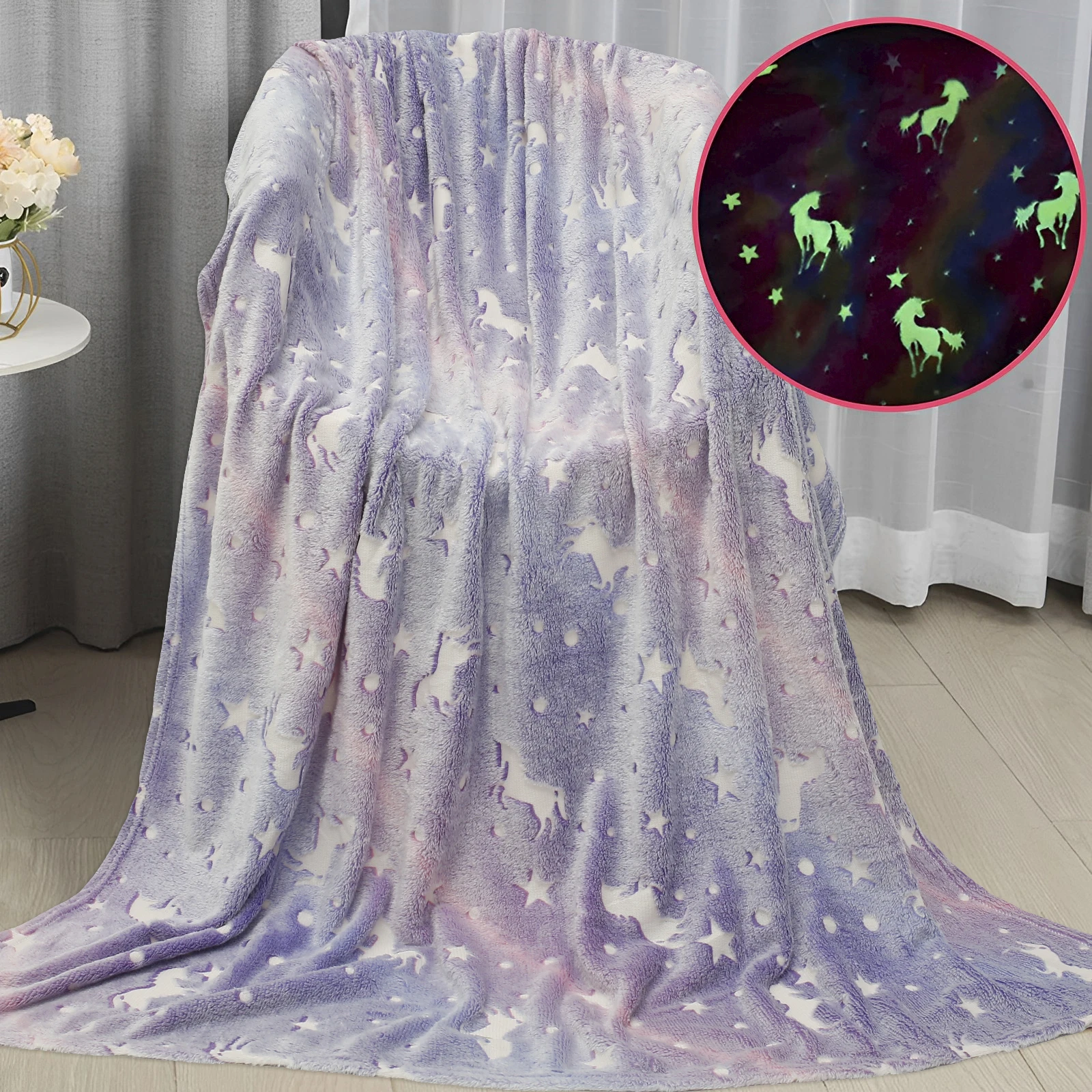 Glow in The Dark Throw Blanket Luminous Couch Blanket Ultra-Soft Flannel Blanket Cute Cartoon Luminous Blanket Multipurpose