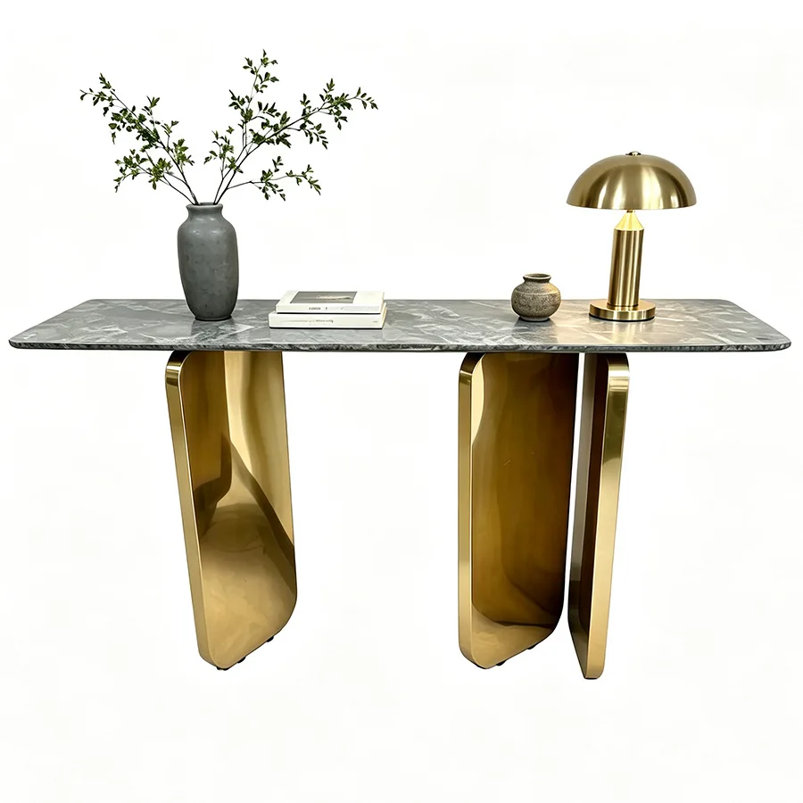 YJQ modern simple marble entrance table foyer wall strip decorative table stainless steel entrance table