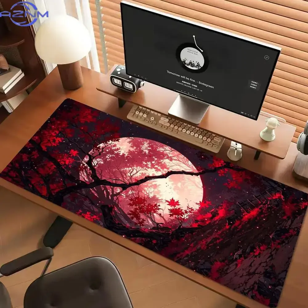 Crimson Moon Twisted Tree Large Size Table Mat Mousepad Delivers Dramatic Dark Art For Bedroom Learning Gaming Workstation Setup