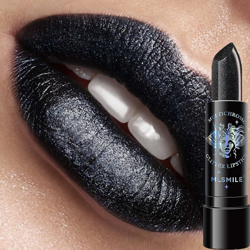 1PC Black Fine Flash Lipstick Waterproof Long Lasting Non-stick Cup Pearlescent Silver Gold Lipsticks Women Lips Makeup Cosmetic