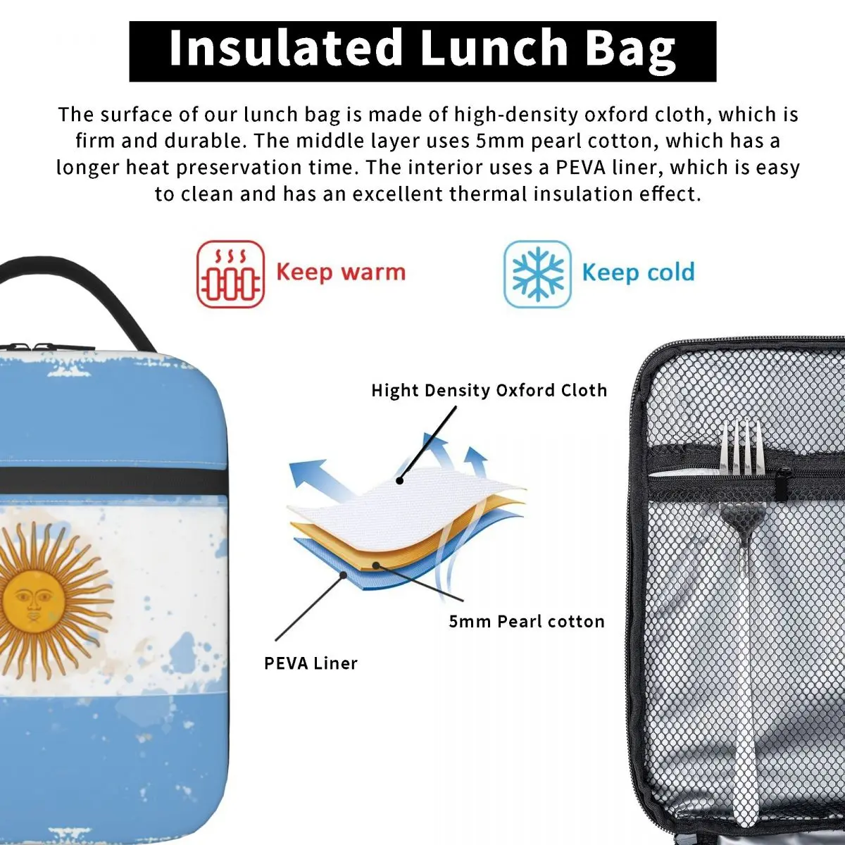 Custom Argentina Grunge Flag Lunch Bag Men Women Warm Cooler Insulated Lunch Box for Adult Office