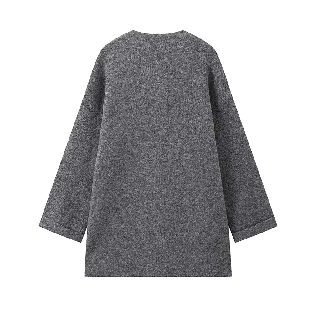 Otoño nuevo producto moda mujer suelta cuello redondo manga larga Color sólido bufanda capa suéter de punto abrigo