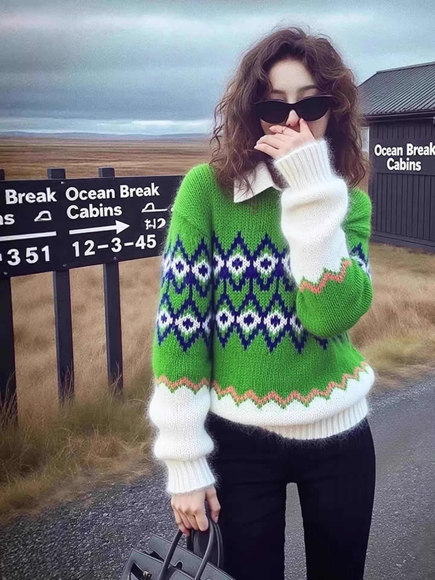 

Chic een Fair Isle Knitwear Women's Loose Fit Autumn Winter Korean Sle Soft Knitted Top Ele Boring Sle Online Exclu...