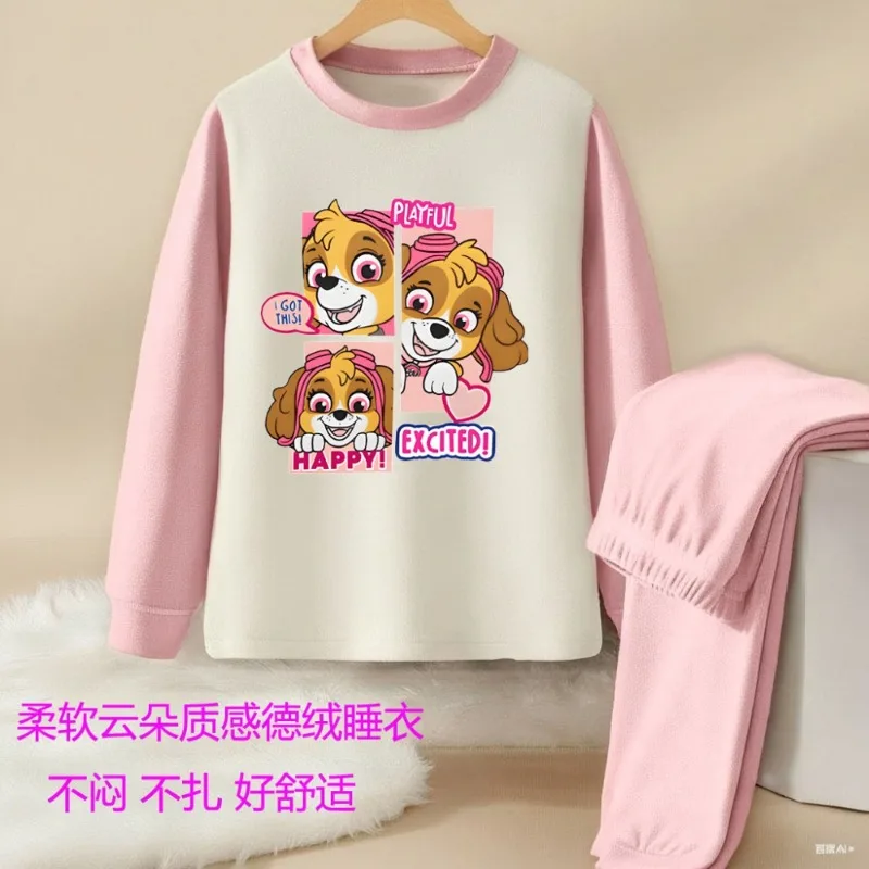 Herbst-Winter Mädchen Freizeit-Schlafanzüge Jungen Samt-Fleece Warme Hauskleidung Sets Kinder Langarm-Unterwäsche Anzug Pyjamas Neu – Detail 5
