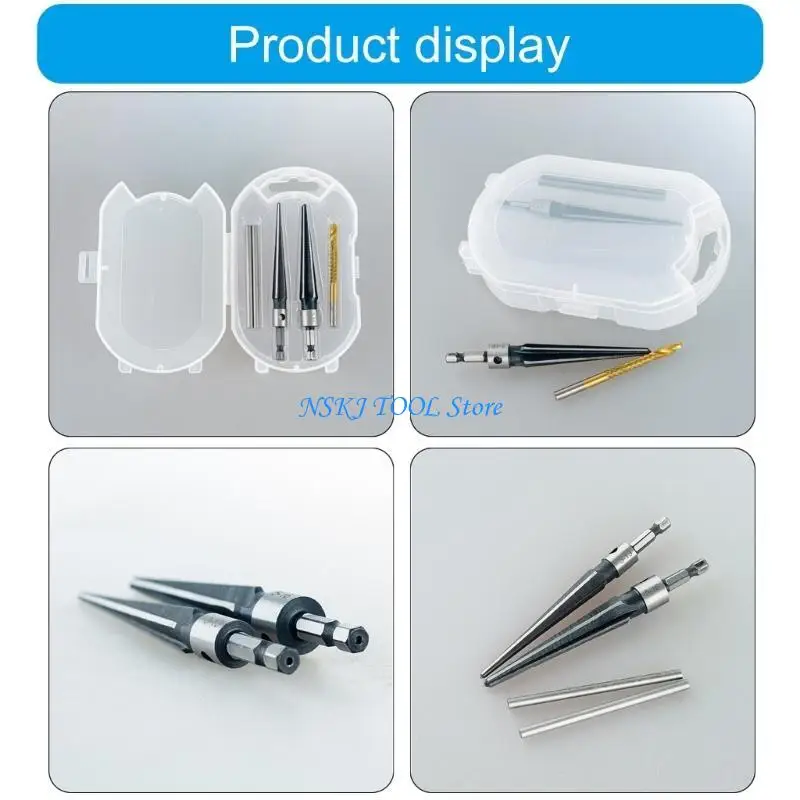 

L8RC Professional Woodworkers Tapered Reamer Set,Hexadecimal Shank Steel Chamfer Cutting Edges Precise Hole Reaming Tool