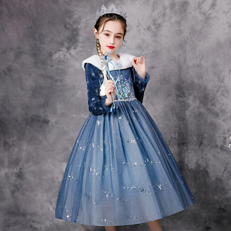 

Frozen Elsa Velvet Dress, Girls Tulle Christmas Birthday Gown for Fall/Winter