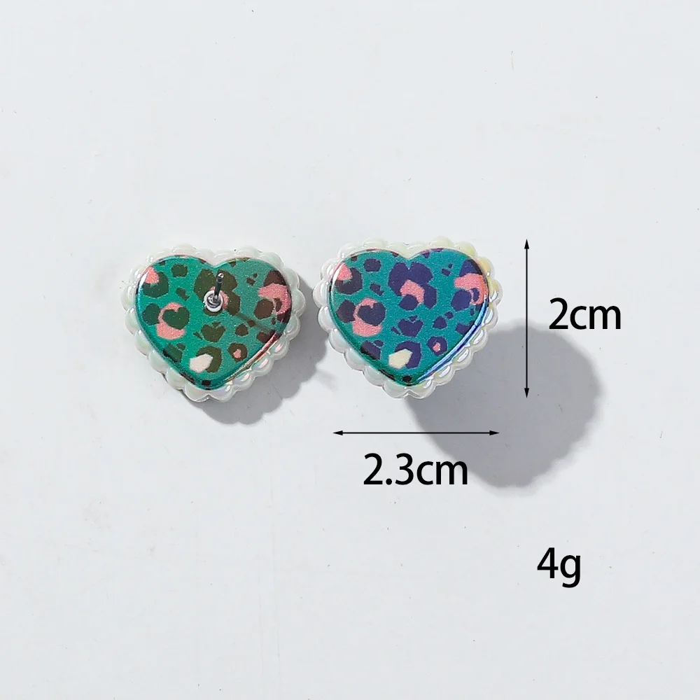 3pair/set Leopard Heart Acrylic Stud Earrings for Women New Metallic Color Small Love Peach Earring Valentine's Day Jewelry Gift