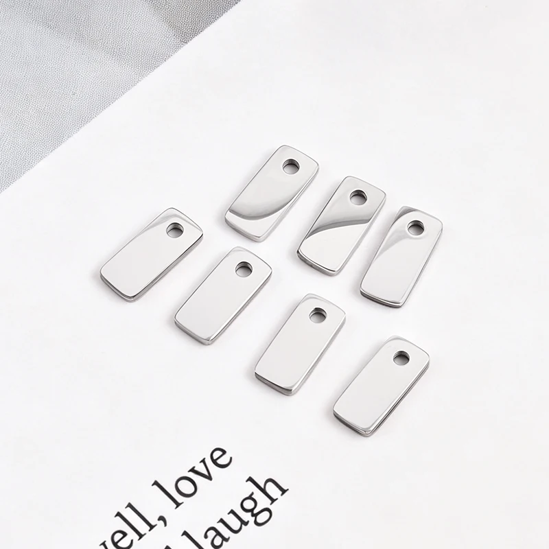 Stainless Steel Rectangular Blank Tags Single Hole Charm for DIY Bracelet Necklace Jewelry Making Accessories