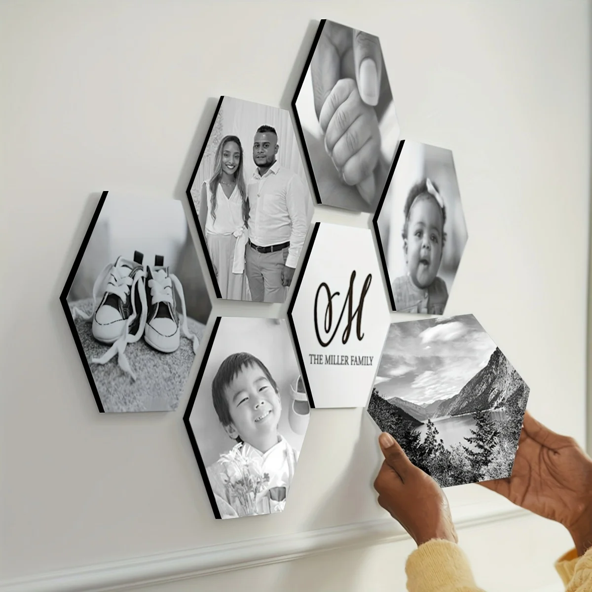 Custom acrylic home decor featuring a unique hexagonal design—create your own one-of-a-kind ornament.