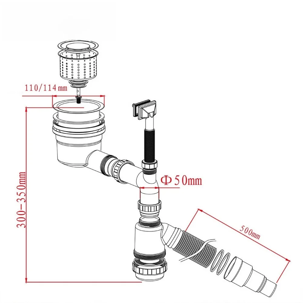 1pc Sink Drain Pipe 110/114mm For Kitchen Sink Basket Drain Vegetable Washing Basin Rear Thickened Drainage Accessories