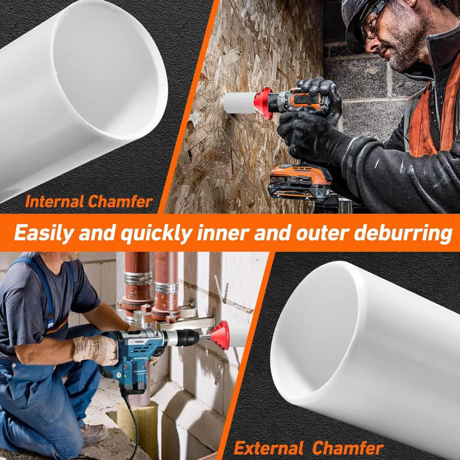 PVC Deburring Tool 2 in 1 Inner Outer CPVC ABS PP PE Pipe Chamfer Reamer Plumbing Tools PVC Chamfer Tool PVC Deburring Tool