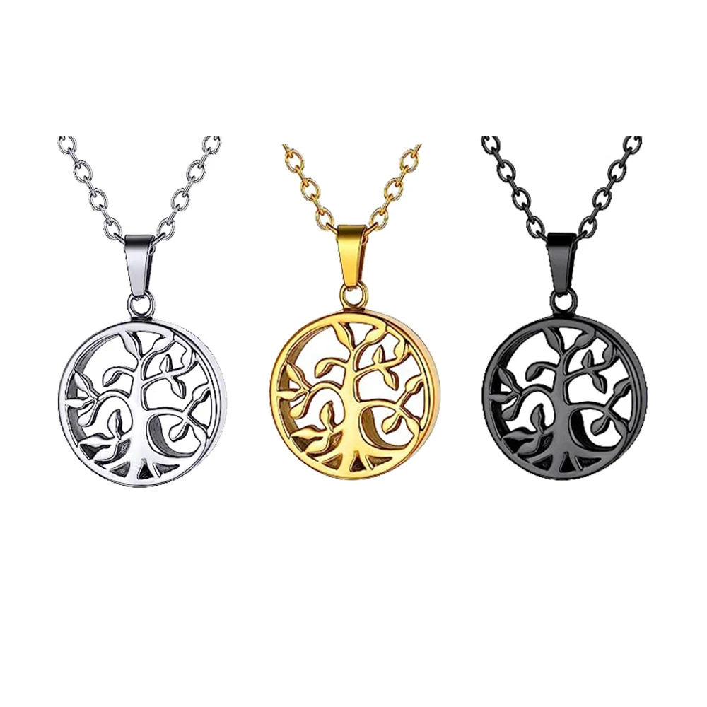 Dropshipping Stainless Steel Classic Round Cremation Urn Ashes Tree Of Life Pendant Necklace Memorial Jewelry Gifts Unisex