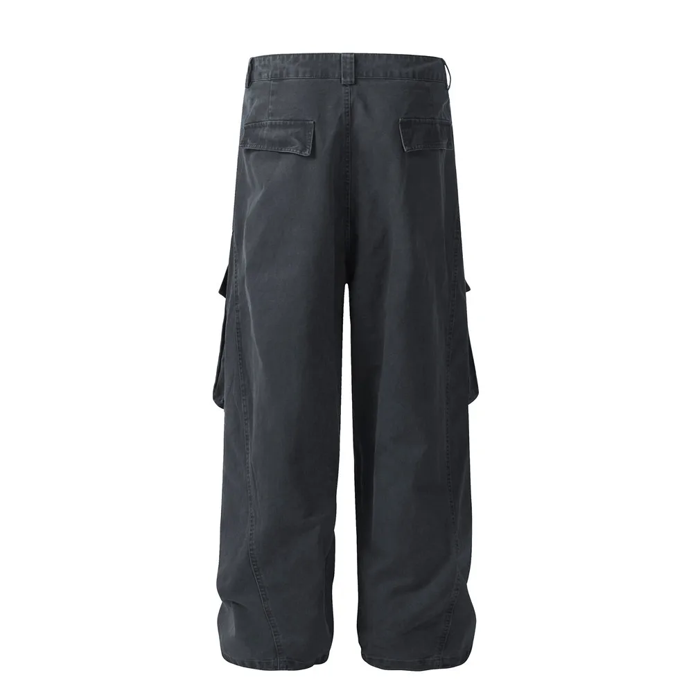 النمط الأمريكي أزياء الرجال فضفاضة بسيطة الأساسية عارضة العصرية اليومية واسعة الساق مستقيم غسلها البضائع السراويل الذكور السراويل الملابس