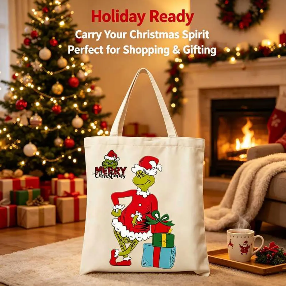 Grinch Multifunctional Fashionable Women's Tote Bag, Colorful Grinch Cartoon Print Design Illustration, Outdoor Commuting Women's Tote Bag, Practical Holiday Gift Essential for Back-To-School Travel