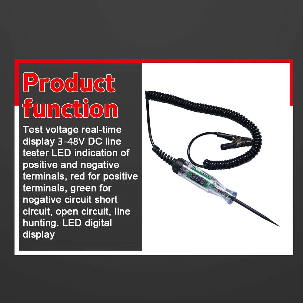 3V-48V Car Truck Voltage Circuit Tester Digital Display Long Probe Pen Light Bulb Automobile Diagnostic Tools Auto Repair