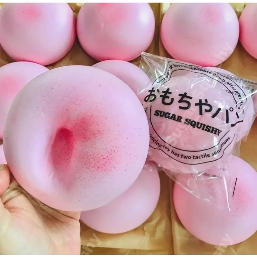 2W-Squishy Simulated Pink Buns Squeeze Toy Soft Stress Relief Slow Rising Sensory Fidget for Anxiety ADHD Autism Gifts for Kids