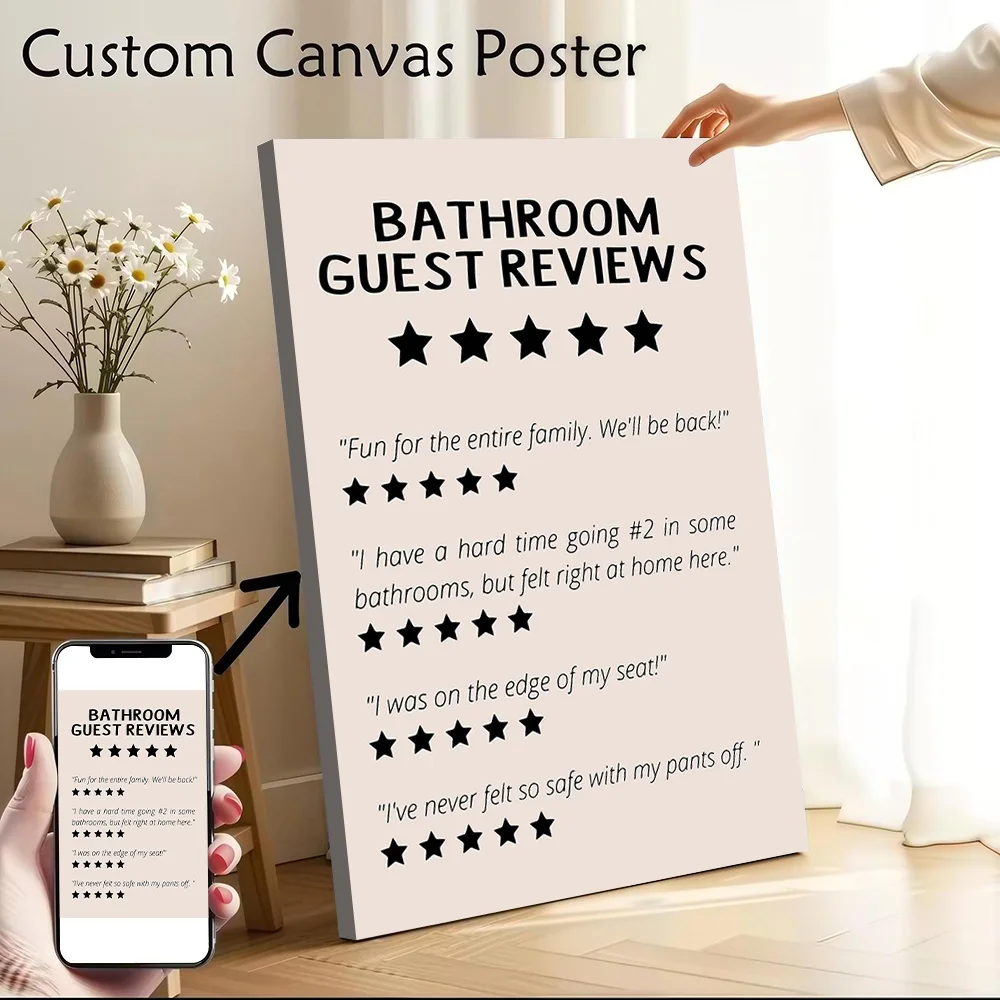 Bathroom Guest Reviews Funny Print Canvas Wall Art Poster Custom Photo Print Modern Painting for Fans Living Room Decorations